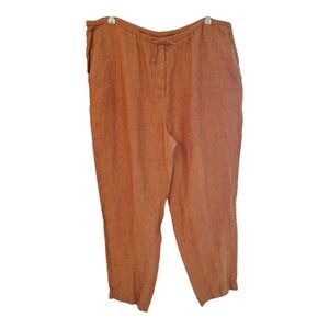 Valerie Stevens Linen Baggy Trousers L Drawstring Pockets Vintage Hong Kong Rust
